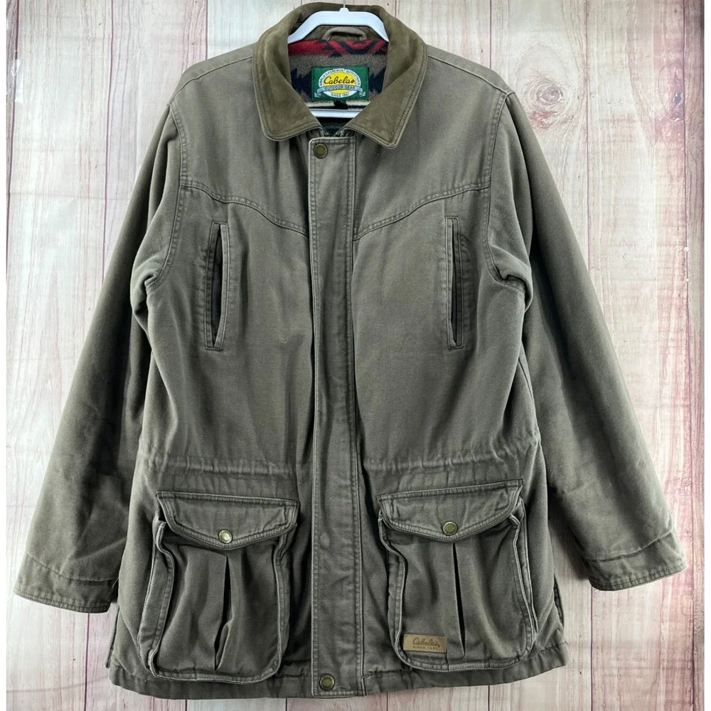 Cabelas Mens L/G Utility Field Jacket Canvas Lined Outdoor Gear Khaki Chore Coat